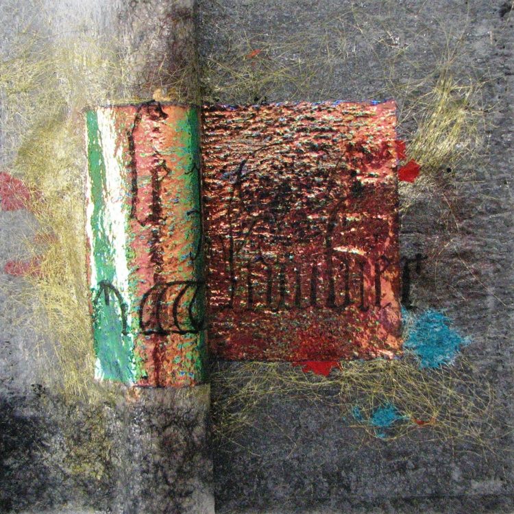 Cherilyn Martin, Pages #1, 2010. 20cm x 20cm (8” x 8”). Fusing, screen printing. Plastic, mixed media. Photo: Rob Martin