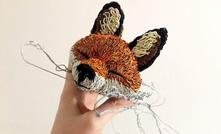 Georgina Bellamy: Sleeping Fox, 2019, Goldwork and armature wires